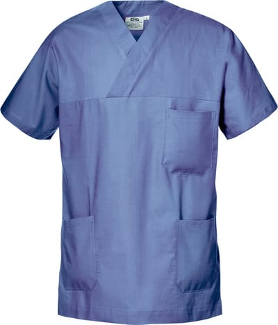 SIR SAFETY CARDIO MOD SCRUB TOP Korte mouw Werkshirt HEREN Blauw Wit - 100% Katoen - 190 g/m² - Borstzak