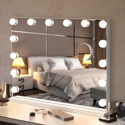 Bayt Hollywood Spiegel met verlichting - Make Up Spiegel met Verlichting - Spiegel Met Verlichting - Dimbaar - 10x Vergroting - 50x40cm - Wit