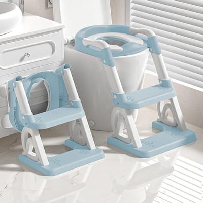 OHMG Toiletbril voor kinderen, 2-in-1 toiletbril voor kinderen, voor jongens en meisjes, kindertoiletbril met trap, verlengd pedaal en kussen, antislip wc-bril, ladder verkleiner