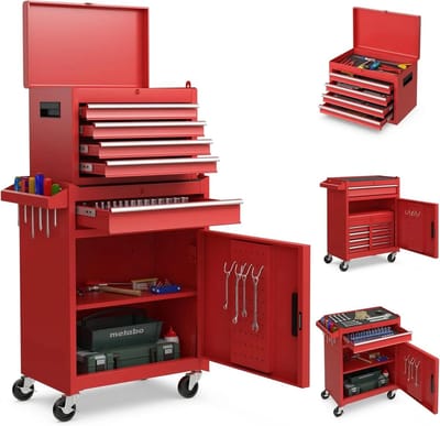 Gereedschapswagen Met Wielen - Werkplaatswagen Afsluitbaar - Gereedschap Organiseren - Afneembaar 2-in-1 Concept - 59 x 28 x 102 cm