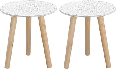 Set van 2x stuks plantenstandaards rond hout wit/naturel 30 x 30 cm - Home Deco Plantentafels