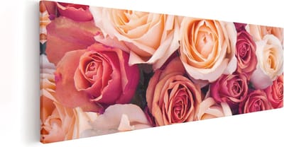 Artaza Canvas Schilderij Bloemen Boeket - 60x20 cm - Muurdecoratie Rozen - Wanddecoratie Stilleven - Kamer Accessoires