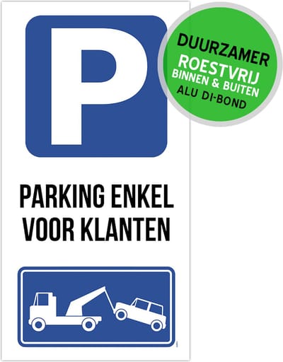 Pictogram/ bord Dibond | "Parking enkel voor klanten" | 20 x 40 cm | Voorbehouden | Cliënteel | Parkeren | Stevig materiaal | 1 stuk