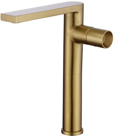 Hudor Wastafelkraan Verhoogd - Brons Verguld Borstel - Hoge Uitloop - Eengreeps Wastafelmengkraan - Modern Design - Keramische Cartridge - Waterbesparend