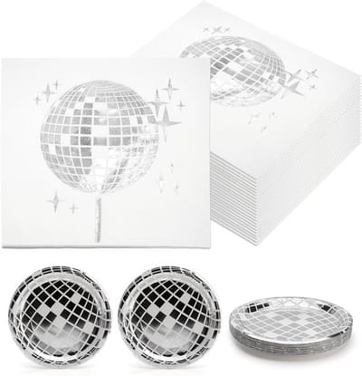 Disco feest servetten en eetborden set - 25 stuks decoratie voor een kleurrijk feest, tafelversiering en party accessoires