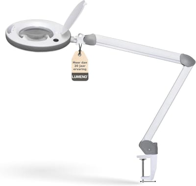 Dimbare LED loeplamp met grote glazen lens van 152 mm en 6 helderheidsniveaus