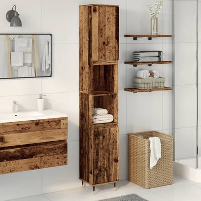 vidaXL - Badkamerkast - 30x30x190 - cm - bewerkt - hout - oud - houtkleurig