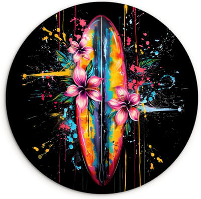 WallCircle® Wandcirkel 120x120 cm - Muurcirkel Graffiti - Sport - Surfen - Zomer - Surfbord - Zomer - Kinderkamer - Meisjes - Muurdecoratie woonkamer - Wanddecoratie slaapkamer - Kamer decoratie accessoires - Ronde schilderijen binnen