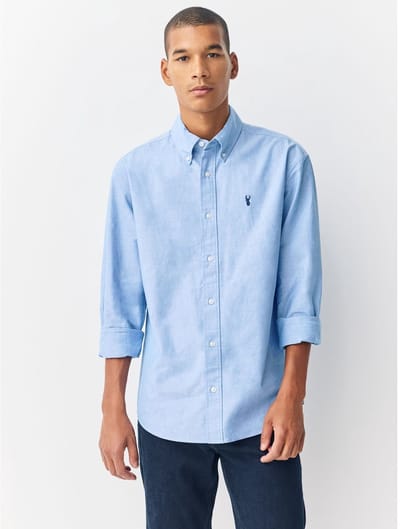 Next - Heren - Oxford-overhemd met lange mouwen en standaard pasvorm - Blauw