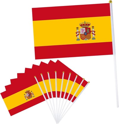Landvlaggen Spanje - Handvlaggen Spanje - Feestelijke Decoratie - Polyester Stof - 10 stuks - Rood Geel