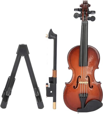Houten Mini Violin met Stand, Perfect voor Muziekliefhebbers en Decoratie in Poppenhuizen, 7 cm Lange Ornamenten voor Thuisdecoratie