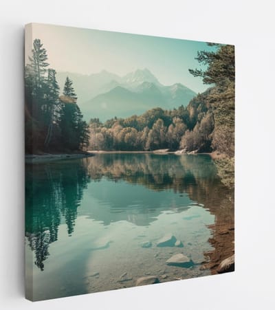 Saammp Canvas Schilderij - Rivier - botanisch - Landschap - Natuur - 20x20 - Foto op canvas - Wanddecoratie - Muurdecoratie Woonkamer - Slaapkamer decoratie - Canvas Print