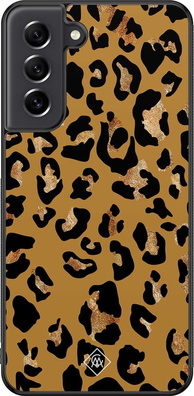 Casimoda® hoesje - Geschikt voor Samsung Galaxy S21 FE - Jungle Wildcat - Zwart TPU Backcover - Planten - Geel