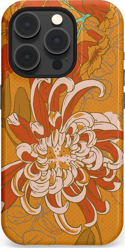 Casetastic hoesje geschikt voor Apple iPhone 15 Pro - MagSafe - Dubbellaagse bescherming - Bloemige lente - Fashion Case - Okergeel Terracotta Beige