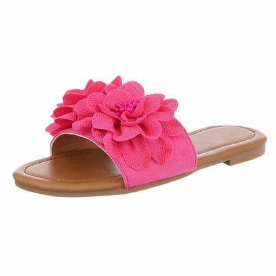ZoeZo Design - damesslippers - zomerslippers - strandslippers - slippers - PU - stof - fuchsia - roze - pink - met bloem - maat 37