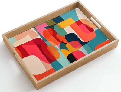 Dienblad hout 50x35 cm - Schootdienblad - Vormen - Kleurrijk - Abstract - Vlakken - Borrelplank rechthoek - Plateau dienbladen