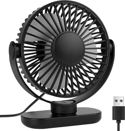 Kleine USB Tafelventilator, Draagbare Stille Ventilator met 3 Snelheden, 360° Draaiend Mini Ventilator voor Kantoor, Slaapkamer en Auto