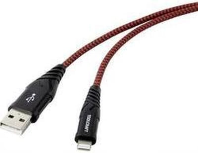 TOOLCRAFT TO-6899490 USB-kabel USB 2.0 USB-A stekker, Apple Lightning stekker 1.00 m Zwart-rood Extreem robuust gevloch