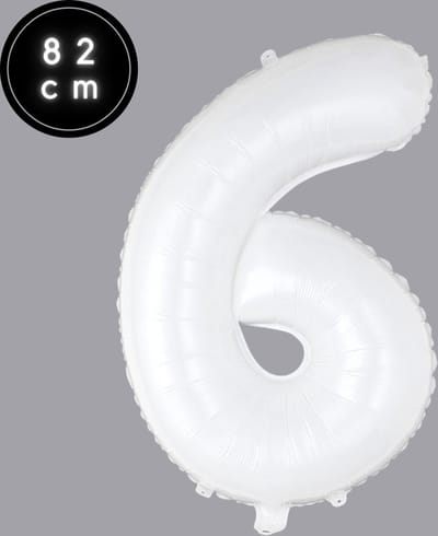 Cijfer Ballonnen - Nummer 6 - Wit - 82 cm - Helium Ballon - Fienosa- Leeftijd verjaardag - Verjaardagsballon - Verjaardag