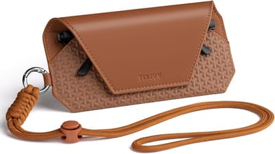 Draagbare Leren Zonnebril Etui voor Mannen en Vrouwen, Slimme Brilhouder met Verstelbare Nekband, Bruin, Ideaal voor Reizen en Bescherming van Zonnebrillen