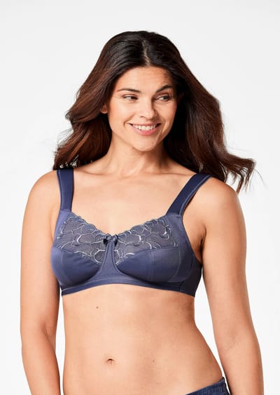 Comfort-beha met bloemenmotief - rookblauw - Gr. 105 B van Goldner Fashion