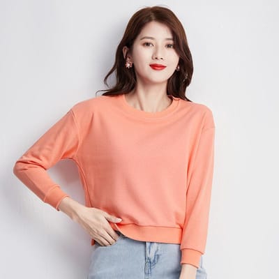Stijl Trui met ronde hals van katoenen sweatshirt voor dames voor lente en herfst, slanke en veelzijdige tops en jassen met lange mouwen voor dames, los M beige