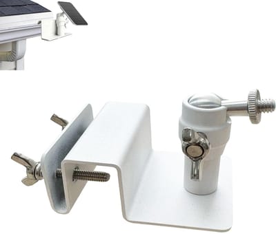 Dakgoot voor Eufy, Arlo zonnepaneel, verstelbare roestvrijstalen montagebeugel om zon te krijgen, geen boorinstallatie compatibel met Eufy S220 en 1/4 schroefcamera (wit)
