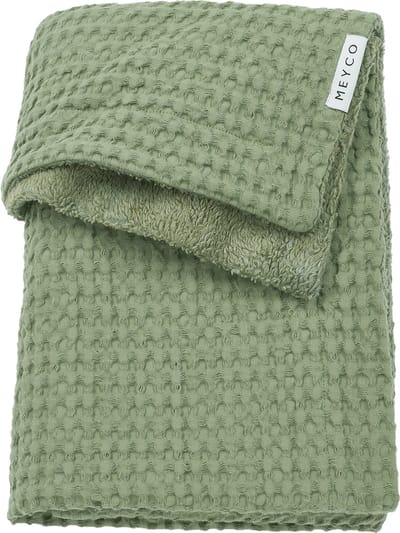 Meyco Baby Wafel Teddy ledikant deken - olive green - 100x150cm - 2.0 TOG