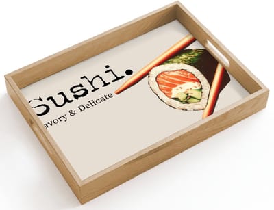 Dienblad hout 40x30 cm - Schootdienblad - Sushi - Zalm - Rijst - Japans - Borrelplank rechthoek - Plateau dienbladen