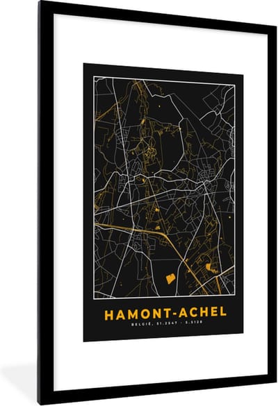 Fotolijst incl. Poster - Plattegrond - Hamont-Achel - Goud - Kaart - Stadskaart - 80x120 cm - Posterlijst