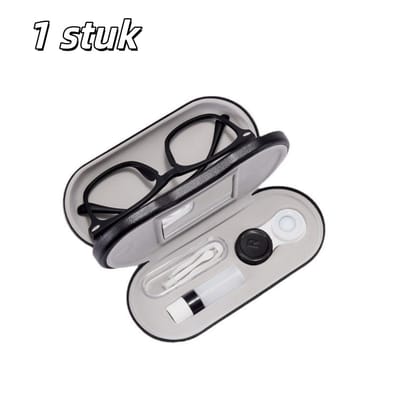 1 stuk - Brillenetui - Dubbellaags - Etui voor contactlenzen - Geschikt voor contactlenzen en brillen op sterkte - Leerachtig materiaal - Brillenopbergdoos - Ideaal voor reisbrillen en contactlenzen - Zwart