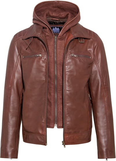 Urban 5884® - Justin - Heren Jack - Afritsbare Hoodie - Lams Leer - Donker bruin- 2XL