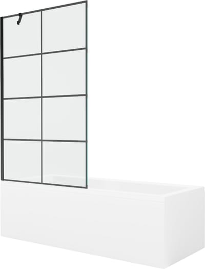 Mexen Cubik rechthoekig bad 170 x 70 met ombouw en 1-vleugelig scherm 100 , zwart patroon - 550317070X9510007077