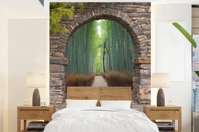 Behang - Fotobehang Bamboe - Japans - Doorkijk - Bos - Breedte 160 cm x hoogte 220 cm