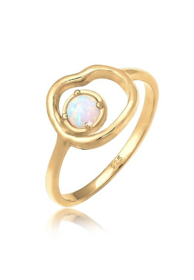 Elli - Ring - Delicate Synthetische Opaal Organische Look in 925 Sterling Zilver - Dames