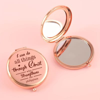 VANDAAG VERZONDEN - Opvouwbare Make Up Spiegel - Metalen Frame - Christelijk - I can do all things through Christ - Jezus - Bijbel - Bijbeltekst