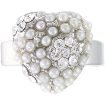 Behave - Ring - Verstelbare Hartvormige Ring – Zilverkleurig met Parelaccenten en Transparante Kristallen – Tijdloos & Elegant