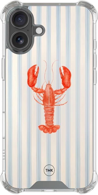 Shockproof hoesje geschikt voor Apple iPhone 17 - Kreeft - Schokbestendig - Verhoogde randen - TPU case - Extra Sterke Back Cover - Gestreept - Transparant, Blauw
