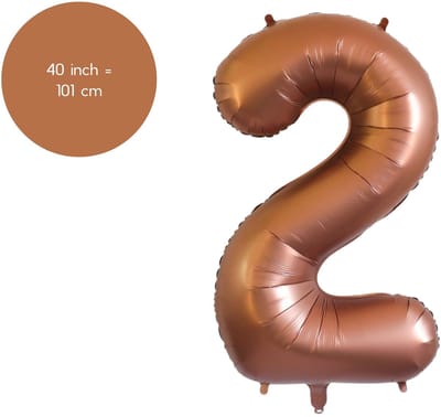 Fienosa Cijfer Ballonnen - Nummer 2 - Bruin - Kleur - 101 cm - XL Groot - Helium Ballon - Verjaardag Ballon - Verjaardag versiering - Leeftijd verjaardag - Verjaardagsballon - Verjaardag