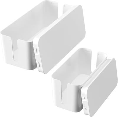 Famanu – Set van 2 kabelopbergdozen van kunststof, kabelmanagementbox voor stekkerstrips en opladers, wit