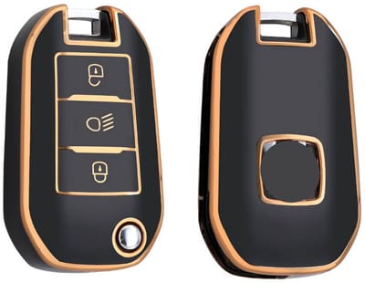 Autosleutel Hoesje geschikt voor Peugeot - Sleutelcover - TPU Cover Sleutelhoes - Accessoires - goud