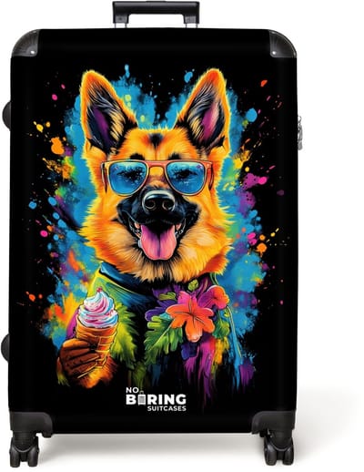 NoBoringSuitcases.com® - Koffer groot - Reiskoffer lichtgewicht - Zomerse hond met kleurrijke graffiti - Rolkoffer met 4 wielen - Grote trolley XL - 98 liter bagage