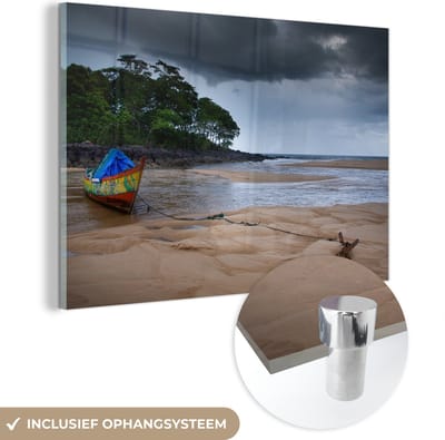 ® Glasschilderij 180x120 cm - Schilderij acrylglas - De stranden van Tokeh in het Afrikaanse Freetown - Foto op glas - Muurdecoratie woonkamer - Wanddecoratie slaapkamer - Schilderijen