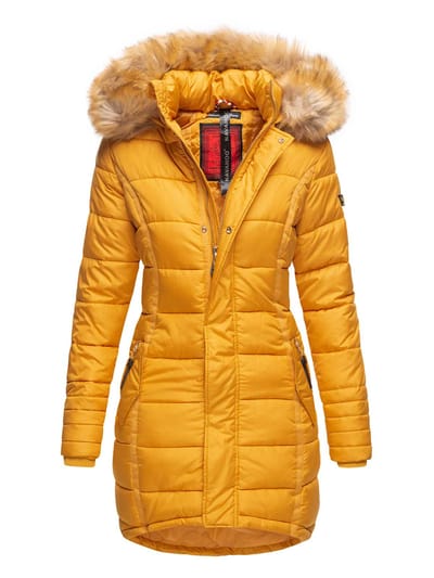 Navahoo Dames Winterjas Papaya – Getailleerd, Warm & Met Afneembare Bontkraag