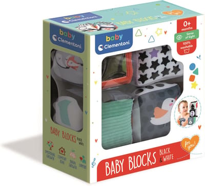 Clementoni - Baby - Zwarte en witte baby blokken - Zachte blokken met texturen en spiegel - vanaf 0 maanden