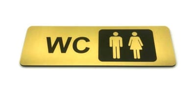 Deurbordje Toilet - WC bordjes - Tekstbord WC - Toilet bordje - WC - Bordje - Man Vrouw Toilet - Heren Dames - Geborsteld Goud Look - Pictogram - incl. 3M-tape plakstrip - 5 cm x 15 cm x 1,6 mm - 5 Jaar Garantie