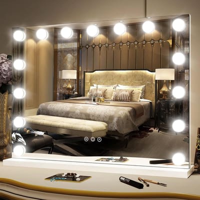 Grote Hollywood Make-up Spiegel met Dimbare LED Verlichting en 10x Vergroting