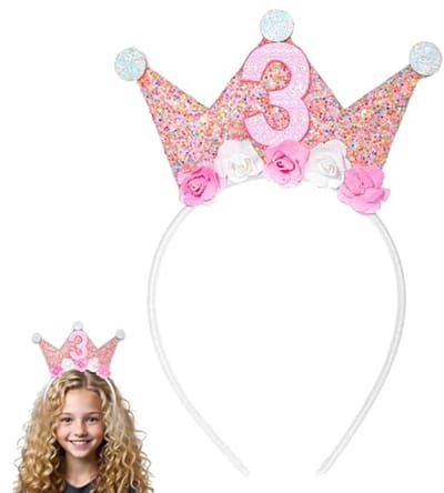 Verjaardagskroon voor Meisjes, Kroon met Rozenbloemen, Tiara voor Feestdecoraties, Leeftijd 2-4 Jaar