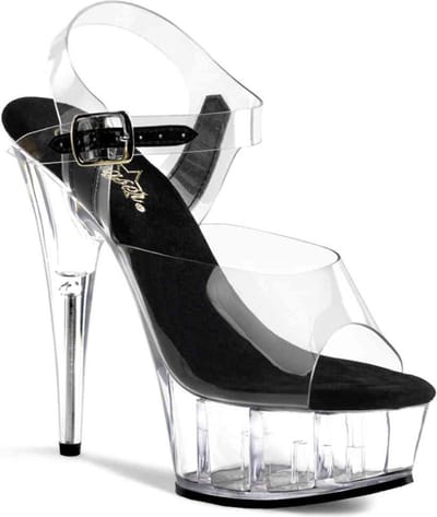 Pleaser - DELIGHT-608 Sandaal met enkelband - US 13 - 44 Shoes - Zwart/Transparant