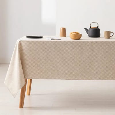 GAMUSI Waterafstotend jacquard katoenen tafelkleed met geometrisch patroon LOSAN - 140 x 100 cm - Vlas